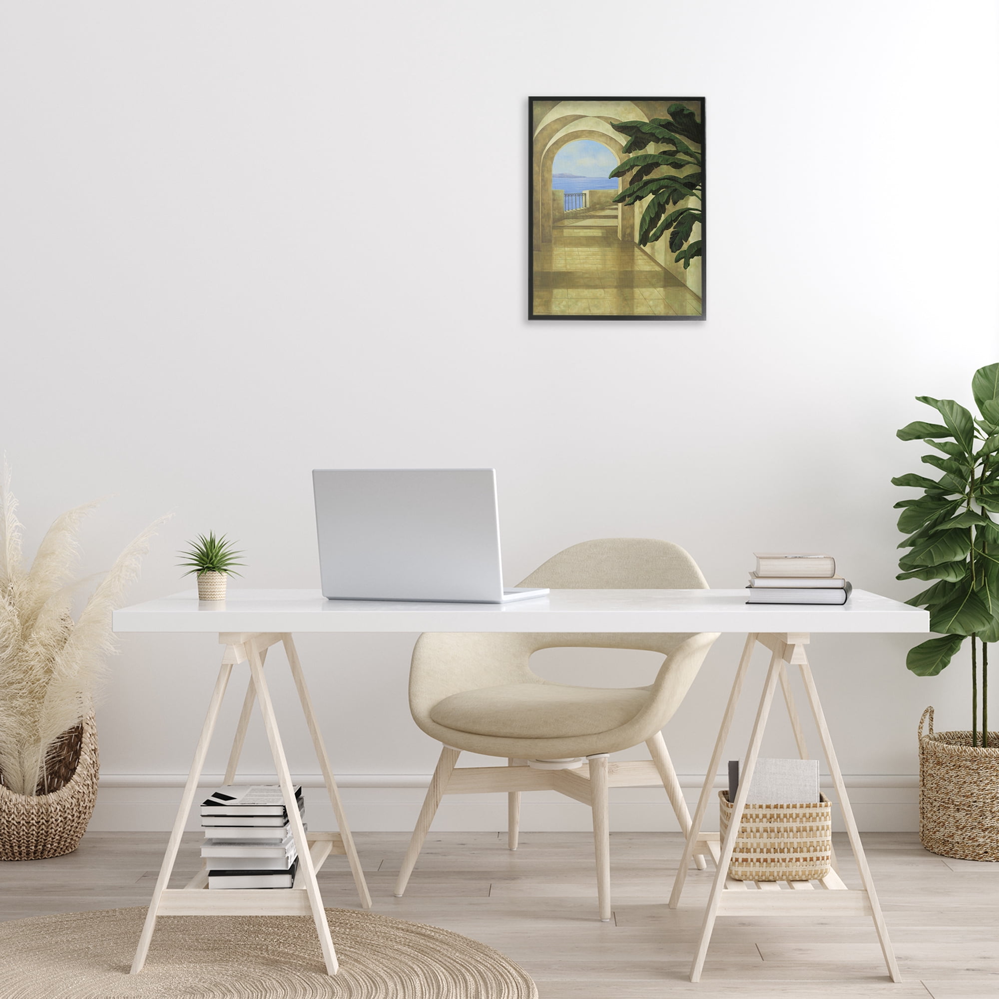Stupell Industries Coastal Villa Palm Town & City Painting Black Framed Art Print Wall Art, 16 x 20