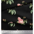 thumbnail image 2 of Soimoi Black Cotton Duck Fabric Leaves & Rose Floral Printed Craft Fabric by the Yard 56 Inch Wide, 2 of 3