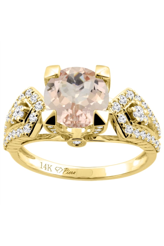 14K Yellow Gold Natural Morganite Ring Round 7 mm Diamond Accents, size 9.5