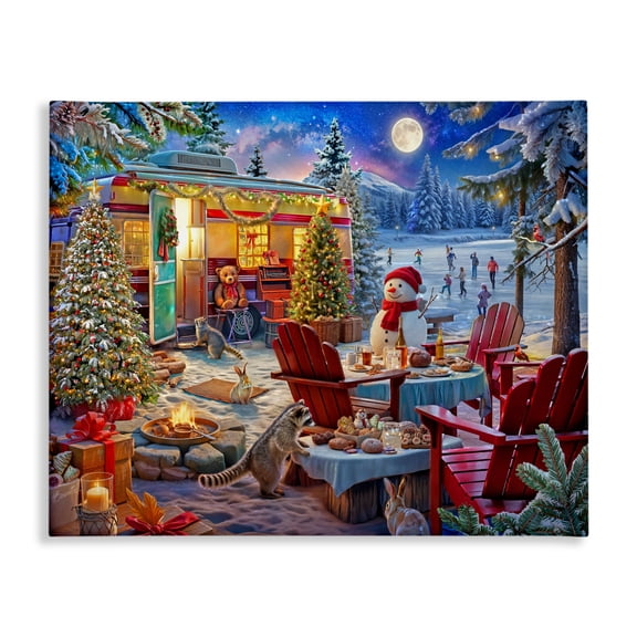 Winter Holiday Camper Party Canvas Wall Art, design by Henriette Chinaglia