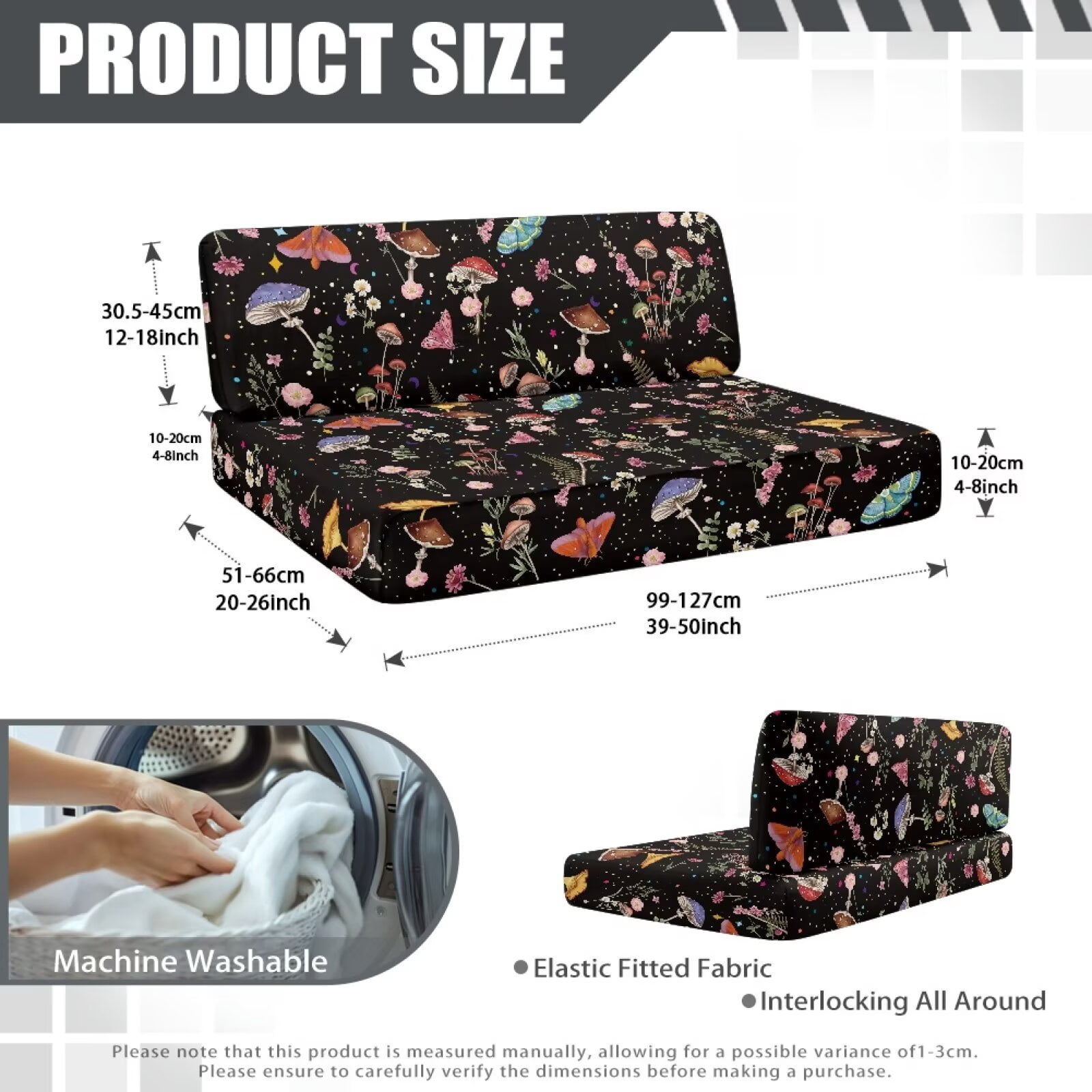 XYZCANDO Boho Style Mushroom Flower RV Dinette Cushion Covers Universal RV Accessories Outdoor Travel Use Comfortable Bench Cushion Stretchable Couch Cover 2 Cushion Sofa Washable Sofa Cover Gifts