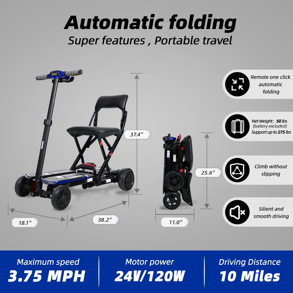 4-Wheel Remote Folding Mobility Scooter for Adults and Seniors, super lightweight and compact plus NFC Electric Foldable Mobility Scooter