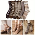 thumbnail image 4 of 6 Pairs Vintage Cotton Socks Womens Cute Crew Socks Fall Aesthetic Long Socks Preppy Ankle Socks for Women, 4 of 7