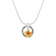 thumbnail image 2 of Delight Jewelry Silvertone Yellow and Orange Plumeria Flower Silver-tone You Mean the World to Me Ring Necklace, 18", 2 of 4