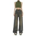 thumbnail image 1 of Bmisegm Pantalon en Denim Décontracté pour Femme, Style Serpillière Rétro, Haute Rue, Bord Jaune Teinté Boue, Jambe Grand, Droit, Y2K, Jeans pour Femmes, Kaki, TTTTG, 1 of 9