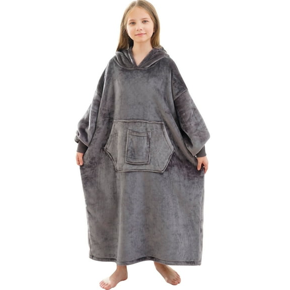 REDESS Oversized Wearable Blanket Hoodie Sweatshirt for Unisex Boy and Girl-Dark Grey