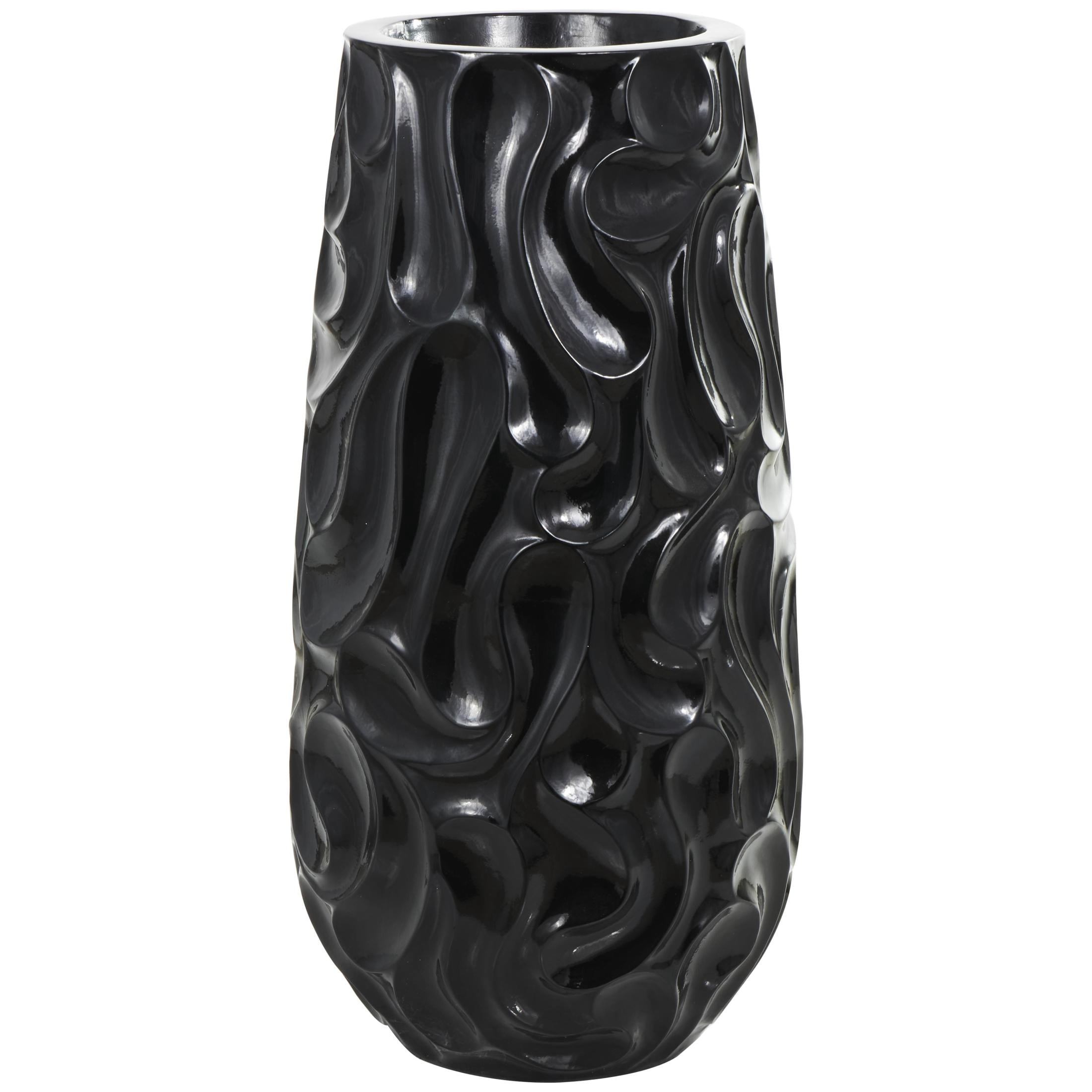 DecMode 36" Abstract Large Wavy Textured Floor Black Resin Vase