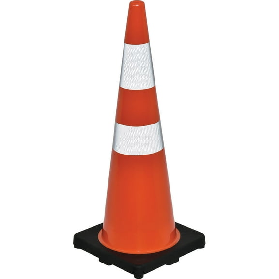 Global Industrial 36" Reflective Traffic Cone, Black Base, 10 lbs