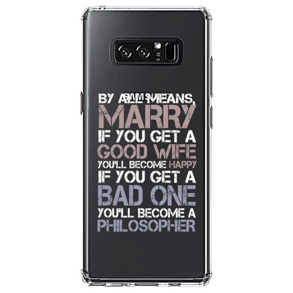 DistinctInk Clear Shockproof Hybrid Case for Samsung Galaxy Note 8 - TPU Bumper Acrylic Back Tempered Glass Screen Protector - Marry - Good Wife Become Happy