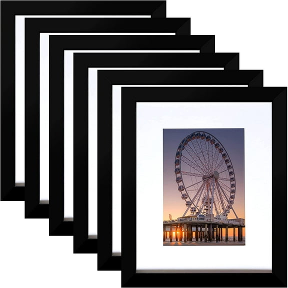 8x10 Picture Frame Black Set of 6, Display Pictures 5x7 with Mat or 8x10 Without Mat for Wall Mounting or TableTop