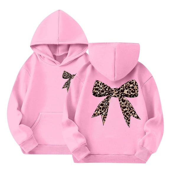 Girls Bow Sweatshirt Oversized Leopard Print Cute Long Sleeve Hoodie Kids Spring Lightweight Trendy Pullover Tops