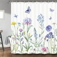 thumbnail image 5 of Watercolor Floral Shower Curtain for Bathroom, Wildflowers Plant Butterfly Decor Bath Curtain, Polyester Fabric Waterproof Bathtub Accessories with 12 Hooks,72X72in Yellow, 5 of 6