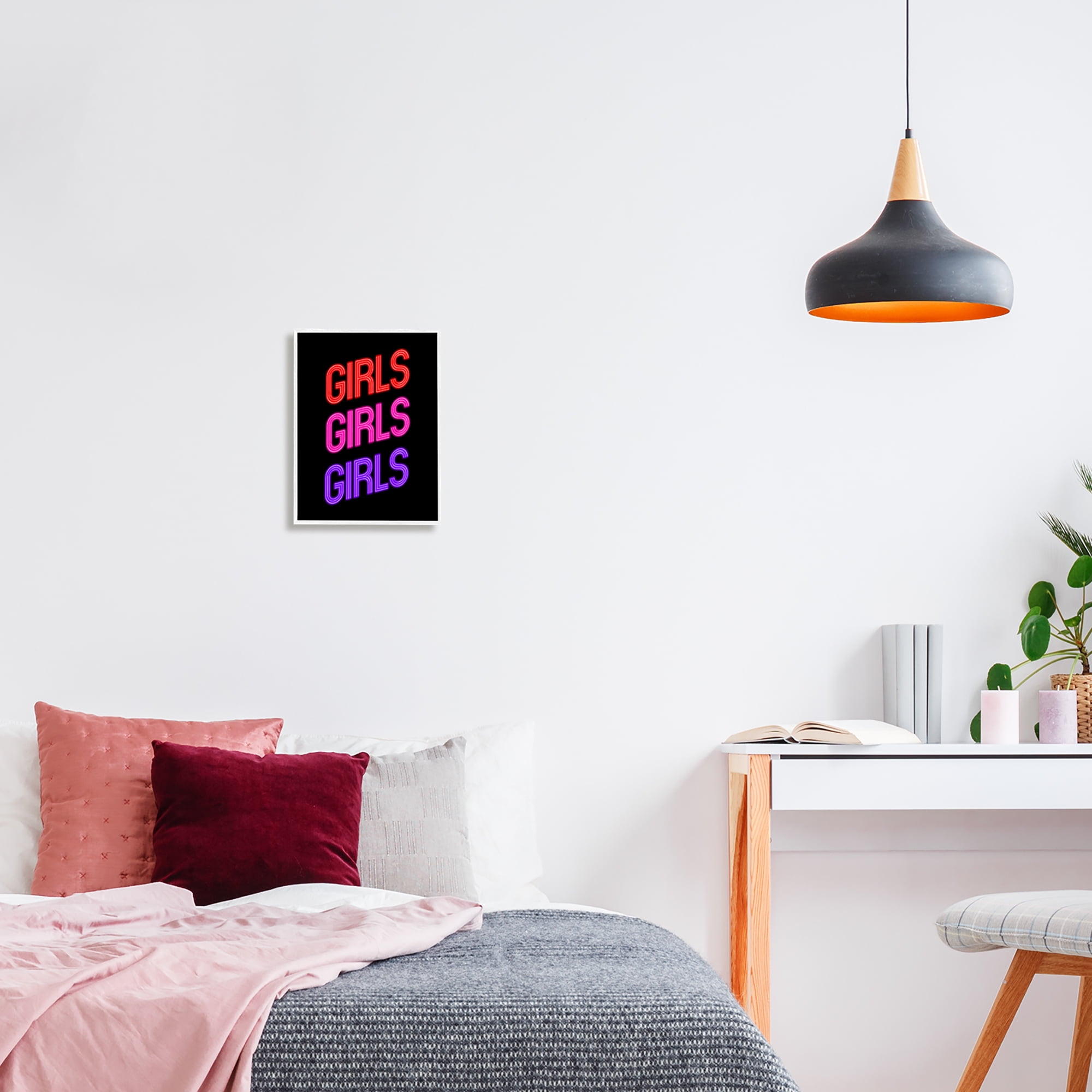 Stupell Industries Vivid Neon Girls Sign Inspirational Painting White Framed Art Print Wall Art, 11 x 14
