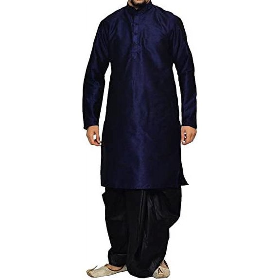 Royal Men's Art Silk Blend Dhoti Kurta Set_Blue