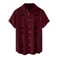 thumbnail image 4 of Lumtrix Mens Short Sleeve Cuban Camp Guayabera Shirt Hippie Summer Beach Button Down Shirts Wine 2XL, 4 of 4