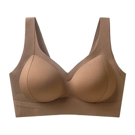 REORIAFEE Bras for Women Full Coverage Gathered Together Wirefree Bras Seamless Brassiere Comfy Wide Strap Breathable Corset Underwear Comfortable Classic Support Lingerie Coffee M