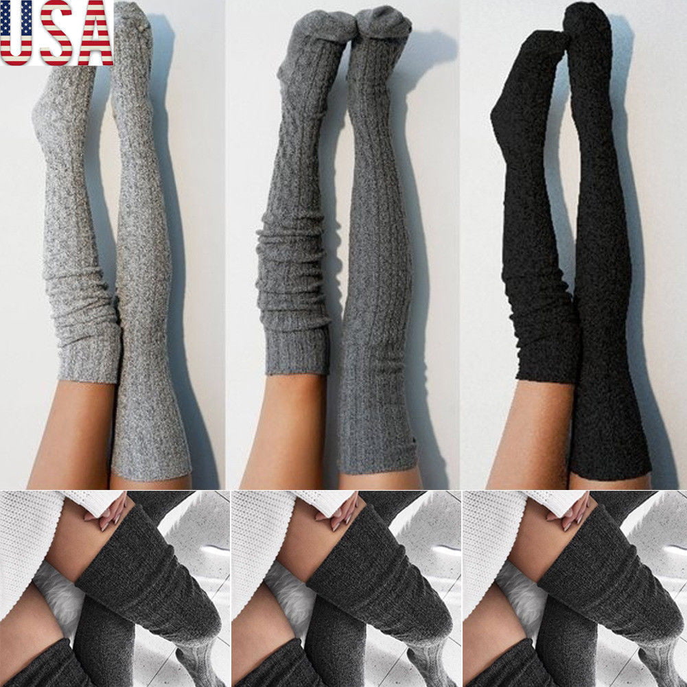 Women Winter Leg Warmers Gradient Color Knitted Boot Socks Leggings Crochet