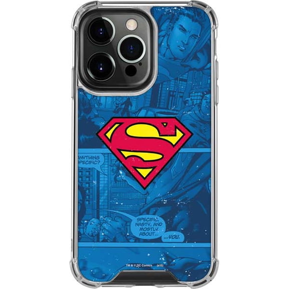 Skinit DC Comics Superman Logo Background Pattern iPhone 15 Pro Max Clear Case