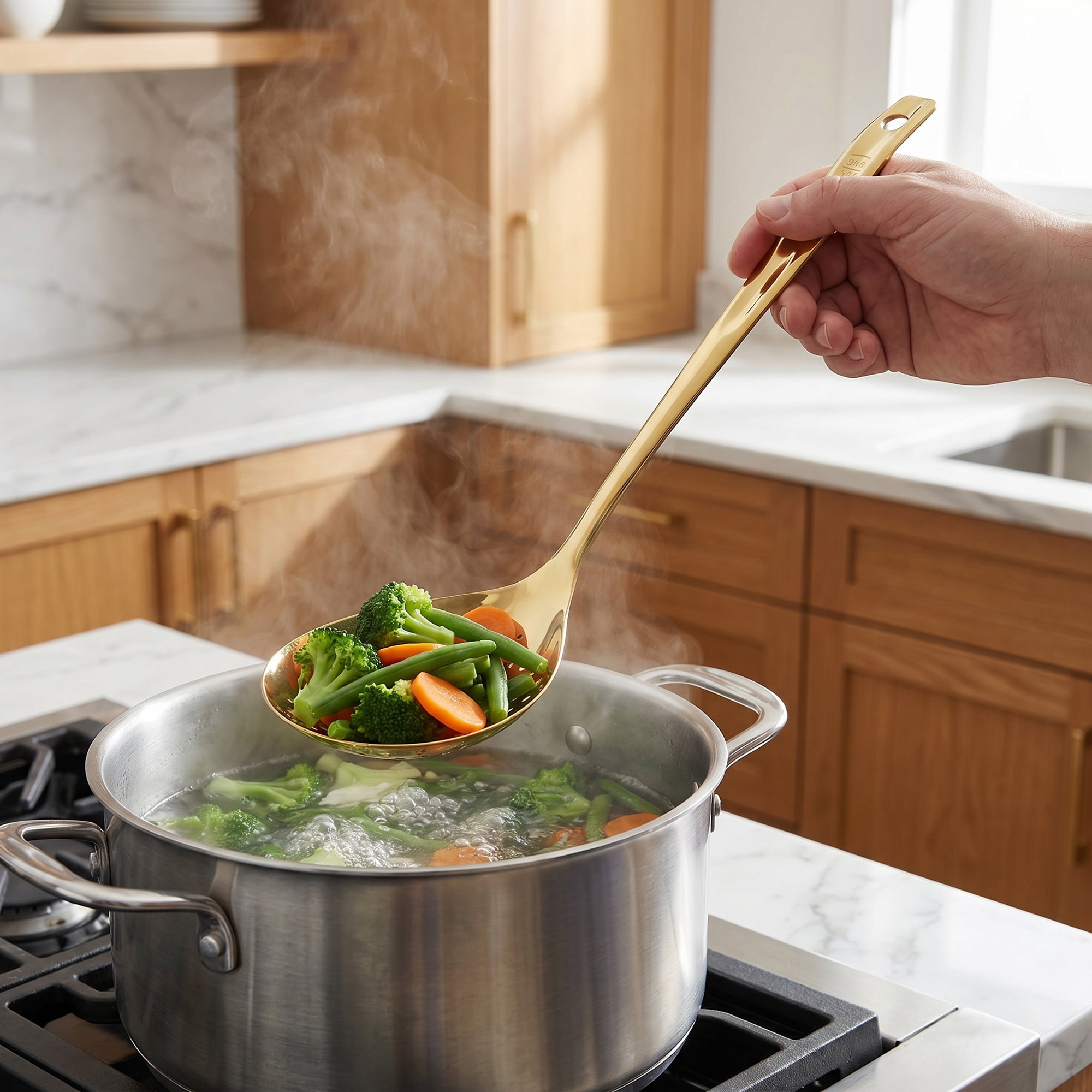 Unique Bargains Heat Resistant Spoon for Non Stick Cookware Slotted spoon-Gold 12.5"x3.1"