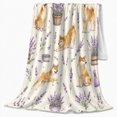 thumbnail image 2 of Shiba Inu Dogs with Lavender Crates and Watering Can, Playful Watercolor Garden Pattern for Dog Lovers, Pet Adoption Gift, Soft Flannel Blanket for Bedroom and Family Room, Cottage Home Decor, 2 of 9