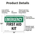 thumbnail image 2 of (2 Pack) First Aid Kit OSHA Emergency Sign 14 Inch X 10 Inch Indoor / Outdoor Rust-Free Aluminum Metal Signs for Workplace, Workshop, and Construction Site, Made in the USA, 2 of 8