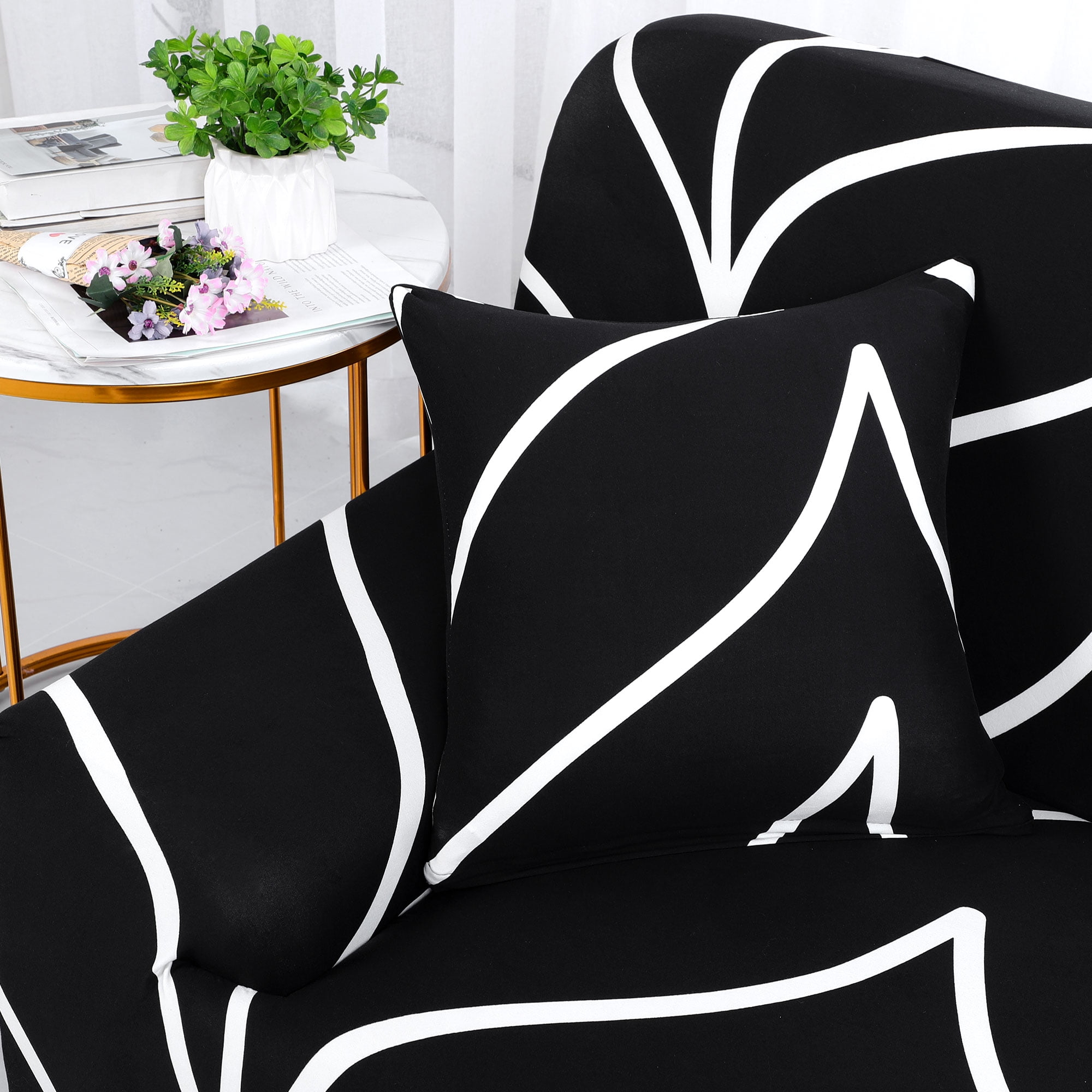 PiccoCasa Elastic Spandex Sofa Slipcover Branches Pattern Couch Cover, Black 57"-72"