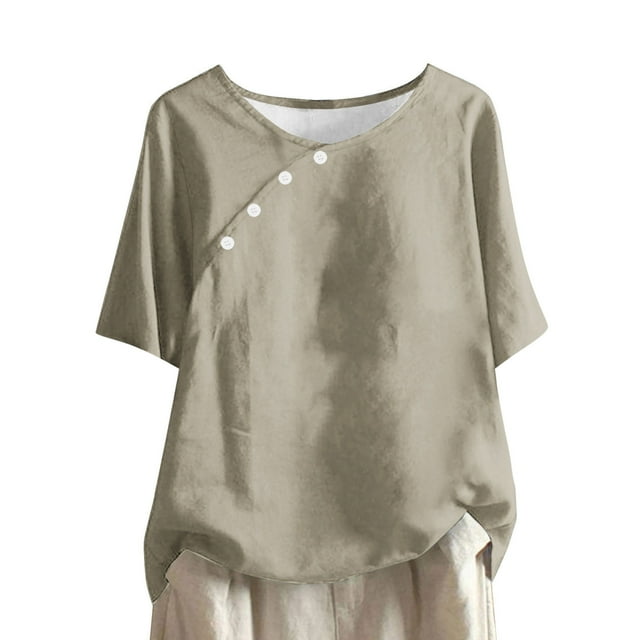 Timegard Plus Size Tops for Women Scoop Neck Button Short Sleeve Loose Tee Shirts Casual Summer