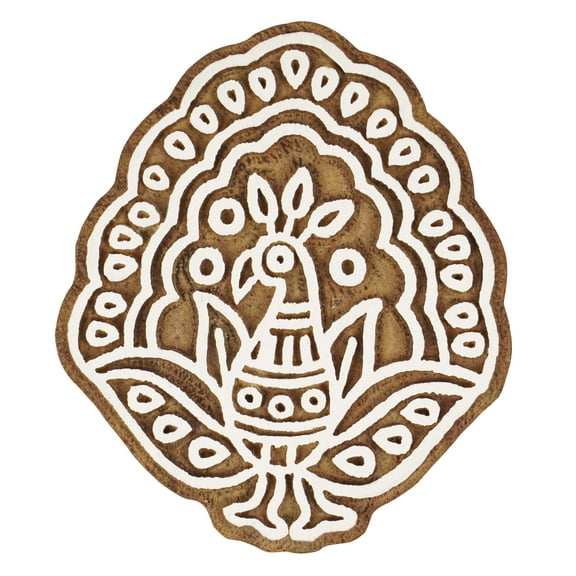 IBA Indianbeautifulart Textile Printing Block Peacock Hand Carved Wooden Stamp Wood Block Printing Textile Stamps For Fabric/ Pottery Blocks,3 Inch