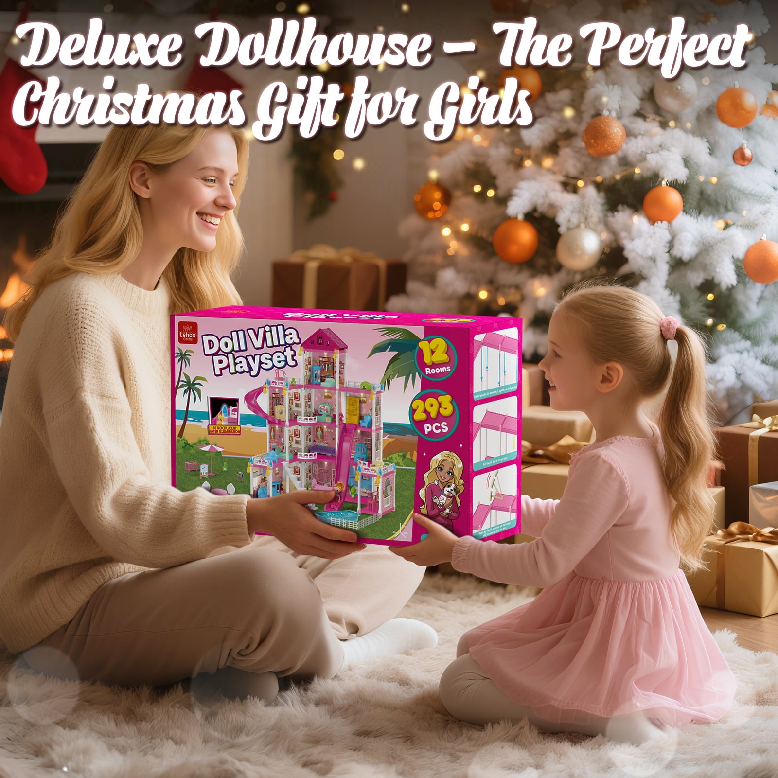 Doll House - Toys for 4 Year Old Girl, Dream Dollhouse 12 Rooms Playhouse with LED Lights Furniture and Accessories, Pretend Play Kit Doll Houses for Girls 4 6 Years