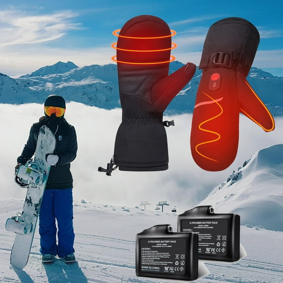 Heated Gloves - Heated Ski Mitten Gloves for Men Women, Rechargeable Battery Electric Heated Gloves for Winter
