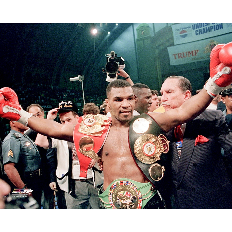 Mike Tyson with his three heavyweight title belts 1988 16"x20" Print