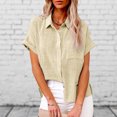 thumbnail image 1 of Camisa Blusa básica de mujer Algodón Lino Blusa de verano Top Casual Color sólido Traje diario Ygjytge Beige T XXL para Mujer, 1 of 8