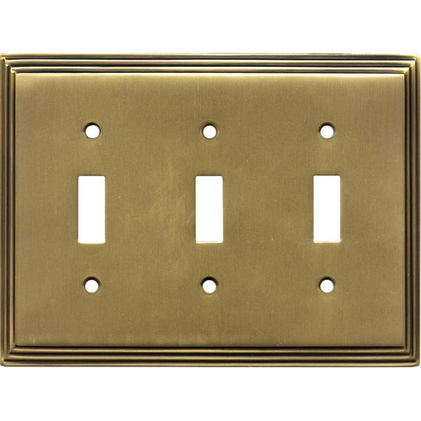 Switch Hits Art Deco Step Satin Antique, 3 Light Switch Cover