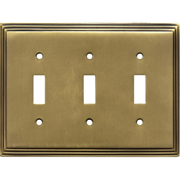 Switch Hits Art Deco Step Satin Antique Brass 3 Toggle Light Covers Com Switch Hits Art Deco Step Satin Antique, 3 Light Switch Cover