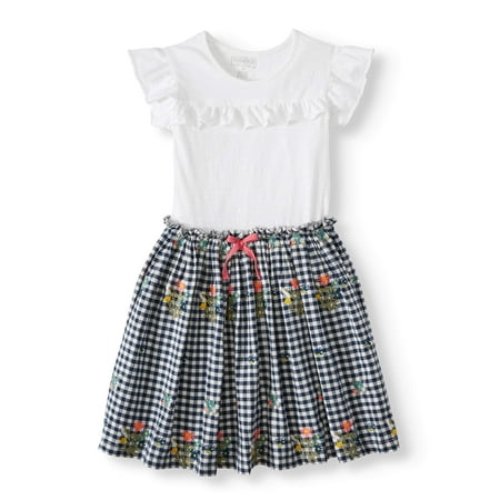 Ruffle Tee and Embroiderd Gingham Dress (Little Girls & Big