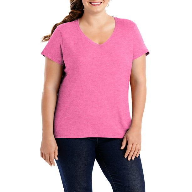 Hanes - Hanes Women's X-temp Short Sleeve V-neck T-Shirt - Walmart.com ...
