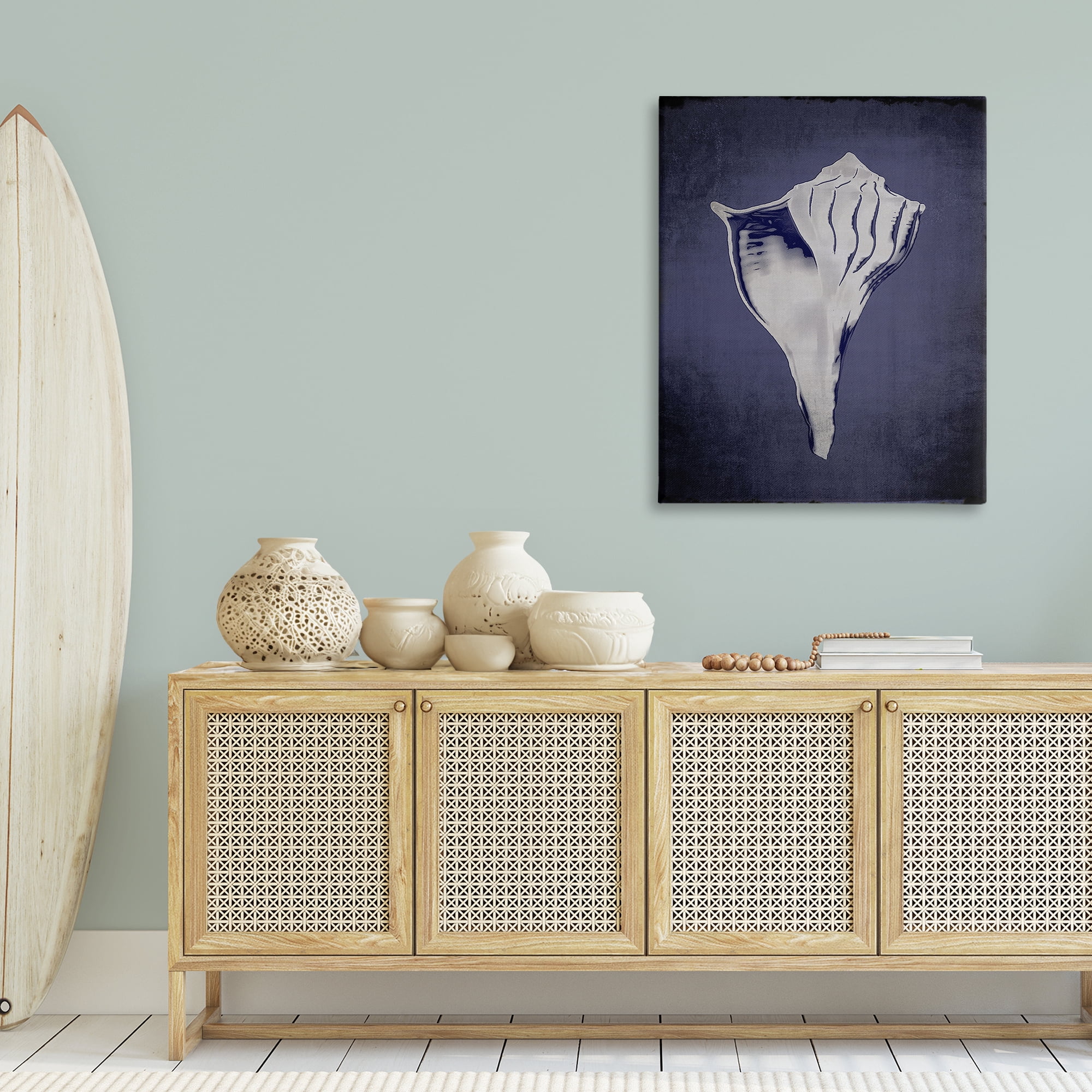 Stupell Industries Lightning Whelk on Indigo Nautical & Beach Painting Wrapped Canvas Art Print Wall Art, 30 x 40
