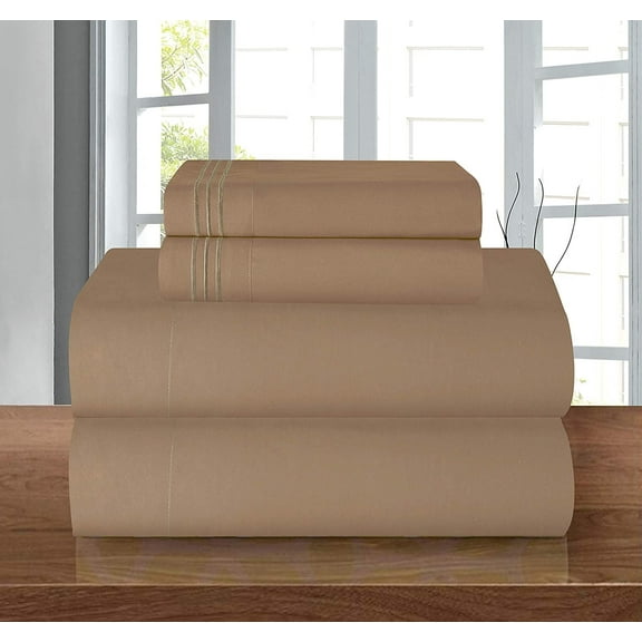 1800 Series Deep Pocket 4 Piece Bedding, Luxury Soft Microfiber Queen Taupe