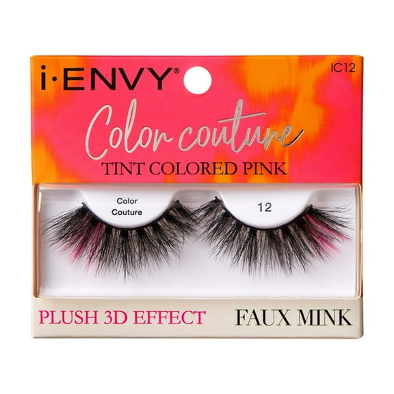 iENVY False Eyelashes Faux Mink Color Couture Mixed Colored Lashes Maximum Fluffiness and Volume Fake Eyelashes (Tint Pink)