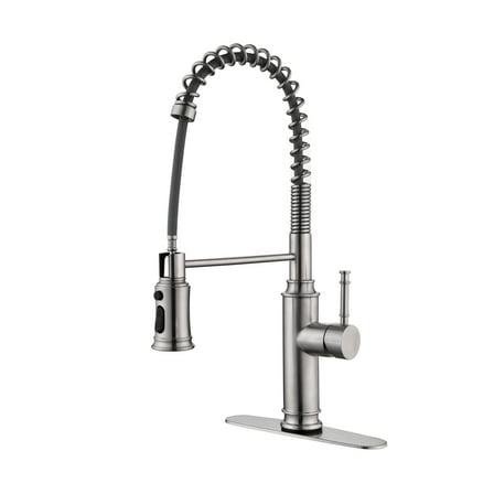 Izzovium Commercial Kitchen Faucet, Single Handle Pull Down Sprayer with 360° Swivel, Brushed Nickel Finish, Stainless Steel Construction, 20in Height