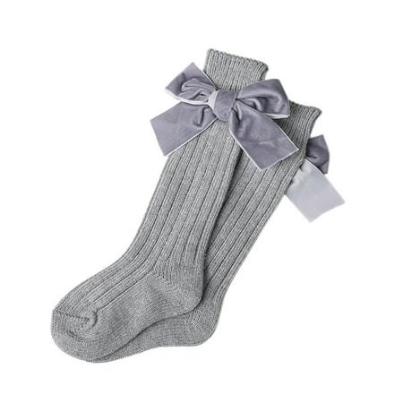 

Fanvereka Baby Mid-Calf Length Socks Girls Solid-Color Knee-High Stockings with Bowknot Decoration for Infant Kids 0-7 Years