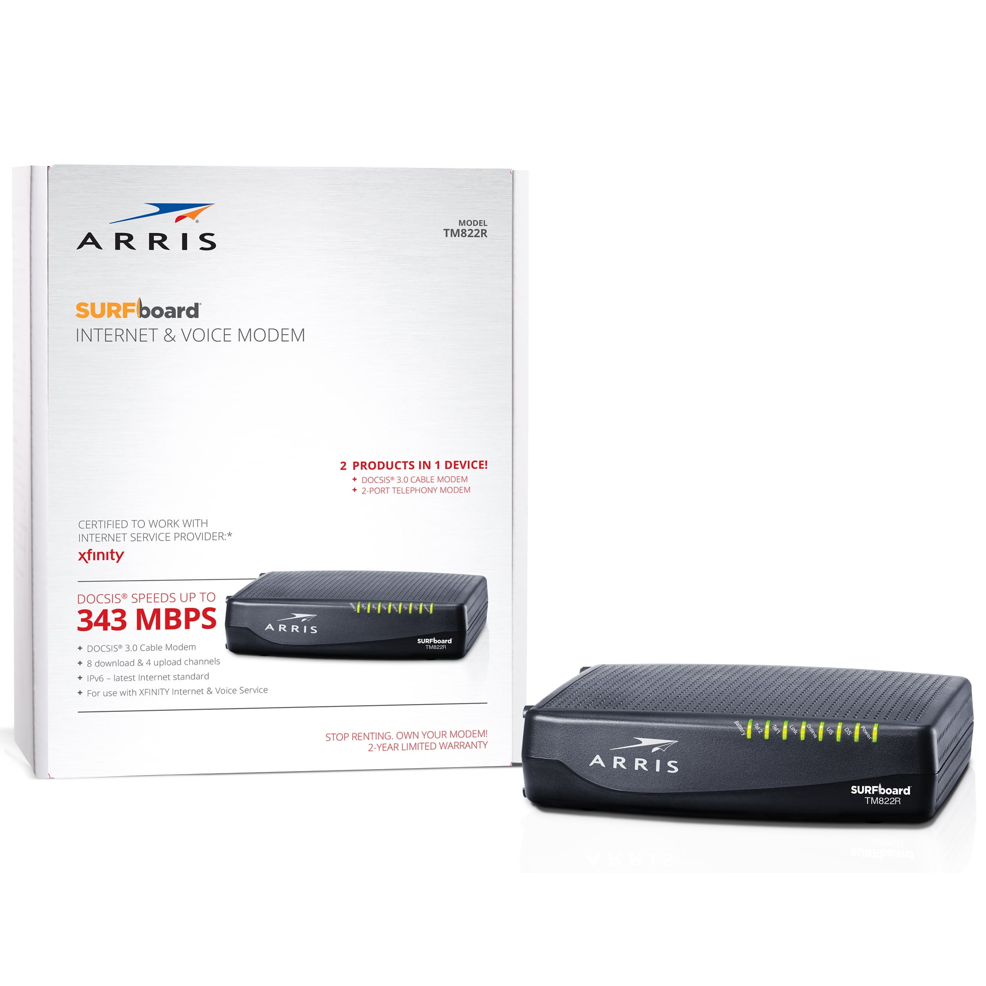 Arris Surfboard 8x4 Docsis 3 0 Cable Modem Xfinity Voice Approved For Xfinity Comcast Only For Pans Up To 150 Mbps Tm822r Walmart Com Walmart Com