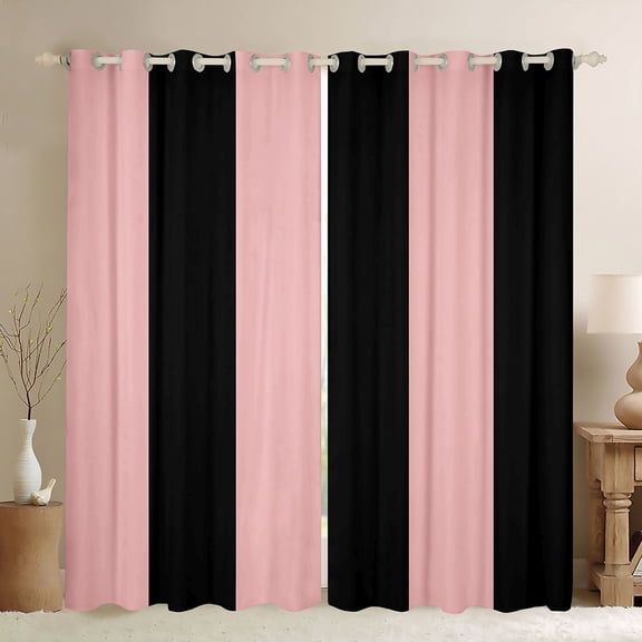 Manfei Geometric Stripe Kitchen Curtains, Pink Black Minimalist Black Out Curtains Pack of 2 (42x63 Each)