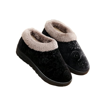 

Avamo Ladies Warm Casual Shoes House Home Shoe Plush Lined Slippers Indoor Outdoor Fuzzy Slipper Walking Lightweight Fluffy Flats Black 4.5