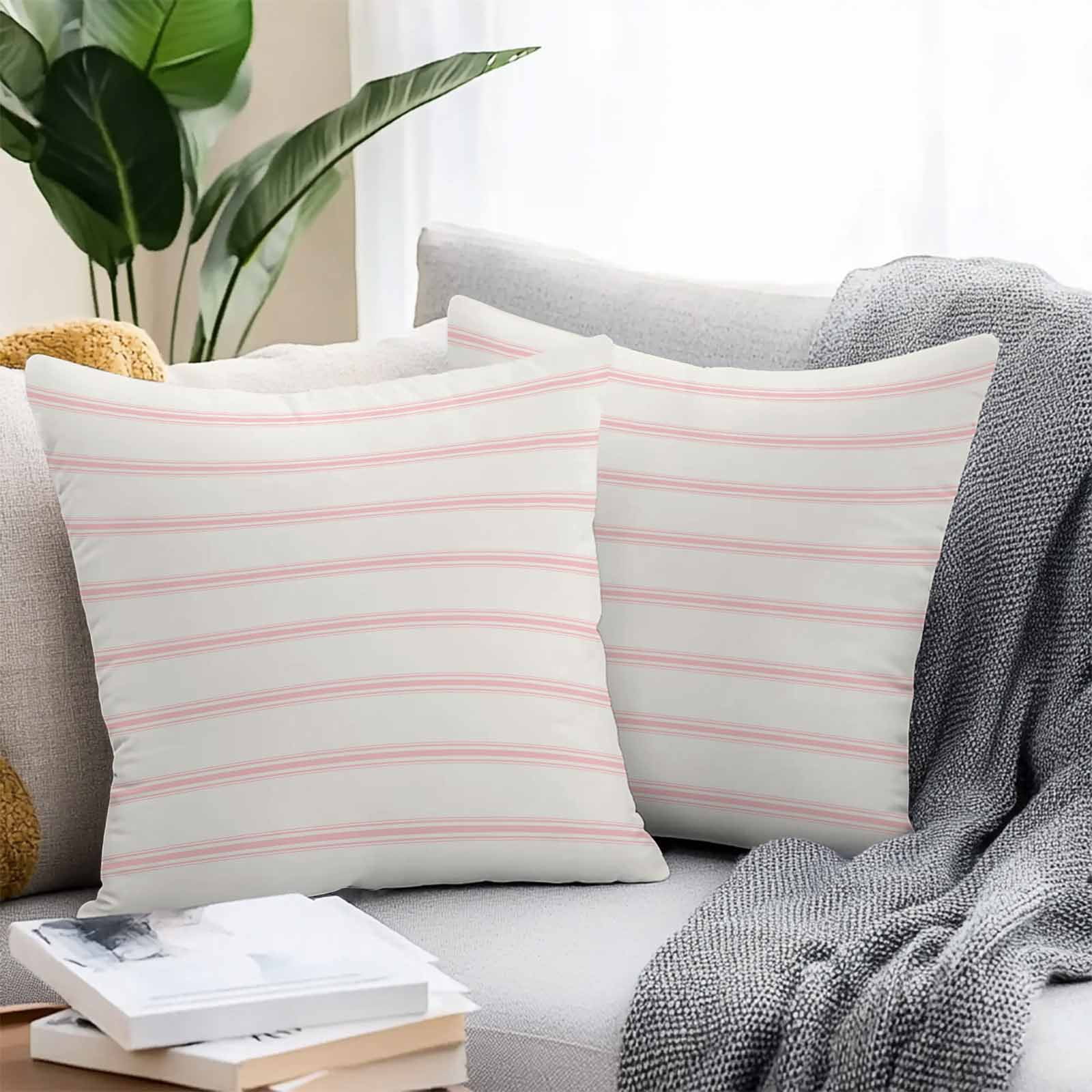 Pink Strips Outdoor Pillow Covers Set of 2 Classic Pink Lines Waterproof Throw Pillow Case Decorative Square Cushion Cover for Patio Couch Garden Balcony, 18"x18"