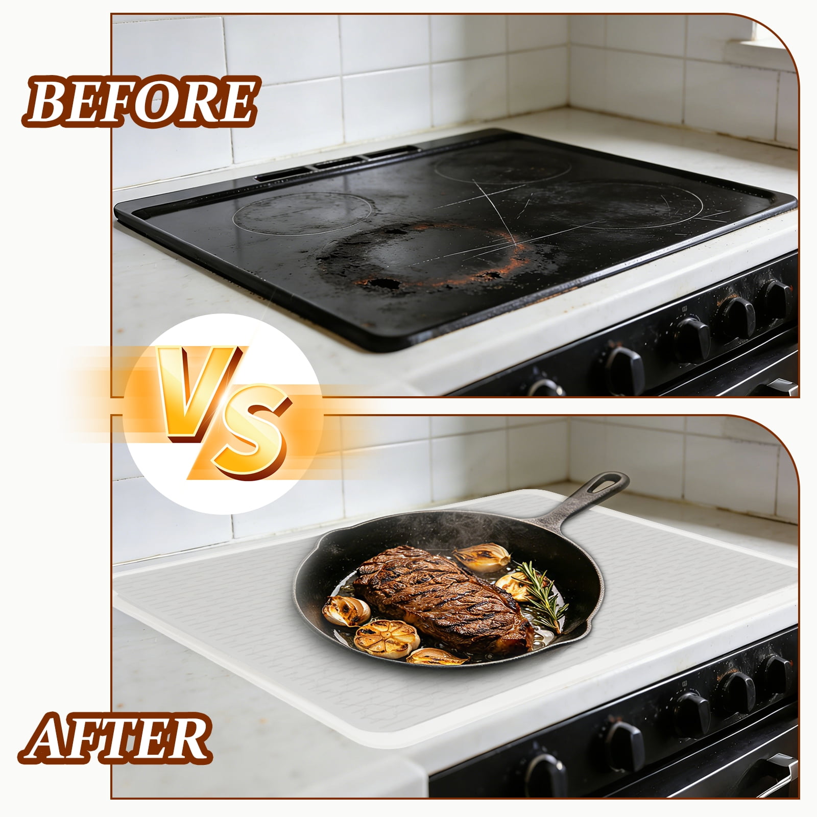 Uxcell 28 x 20 Inch Stove Top Cover for Electric Stove, 2Pcs Silicone Stripe Mat for Glass Top Cover Non-Slip Glass Cooktop Protector for Kitchen Oven Dish Drying Mat, Clear