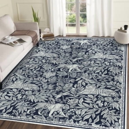 Modern Area Rug 2&times;6ft/5&times;7ft/8&times;10ft/9&times;12ft/10&times;13ft Thin Washable Living Room Rug with Tiger Woodcut Print Low Pile Non Slip Thin Carpet Soft Non Shedding Foldable Mat for Bedroom & Office