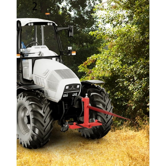 Heavy Duty 49" Hay Bale Spear Attachment - 4500lbs Capacity - Quick Attach Square Bale Spike with 2 Stabilizer Spears - Fits Skid Steer Loader Tractor Bucket - Red | Without Sleeve