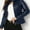Navy Blue, variant on ZOELNIC Women's Faux Leather Jacket Stand Collar Zip-Up Short Coat for Business Casual Outwear, S