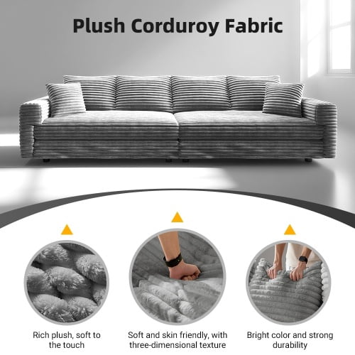 Howcool 102" Modular Cloud Sectional Sofa, Modern Oversized Deep Seat Corduroy Couch with Memory Foam Cushions, Built-in Storage and Cup Holders,Gray